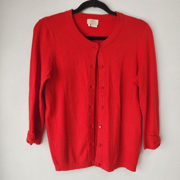 Kate Spade Cashmere Blend Red Button Down Cardigan Sweater Live Colorfully S - Picture 1 of 7